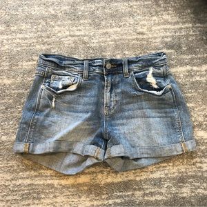 Old Navy Blue Mid-Rise Boyfriend Distressed Cut-Off Jean Shorts